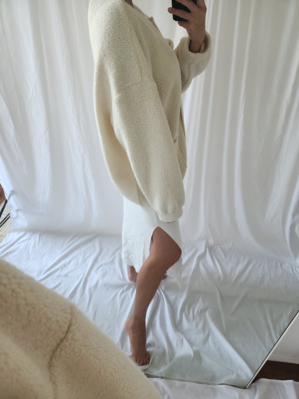 Cream Bouclé Button-Front Cardigan Sweater - Picture 3 of 11
